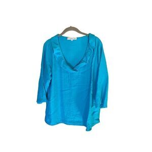 Christopher Calvin women’s turquoise blue 3/4 sleeve blouse size large